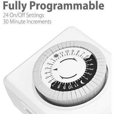White Mechanical Programmable Dual Outlet Timer