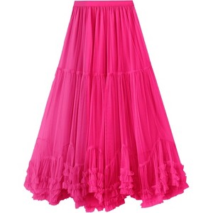 Women's Tiered Tulle Maxi Skirt - Fairy Tutu with High Elastic Waist & A-Line Pleated Design Rose - 1 of 4