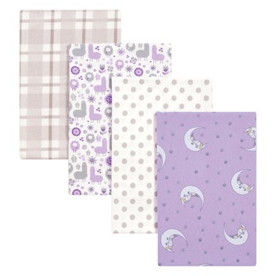 Trend Lab Flannel Blankets Llamas and Unicorns - Purple 4pk