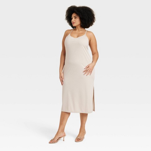 Women's Rib-Knit Midi Cami Dress - A New Day™ Cream XXL