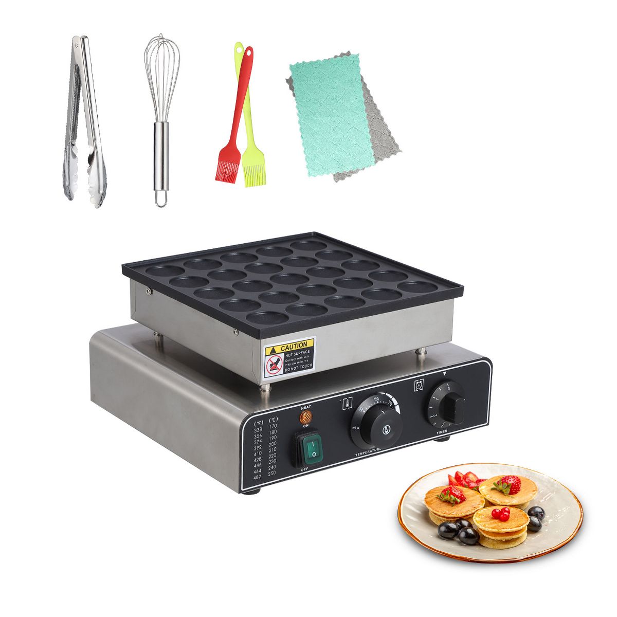 25-Hole Electric Nonstick Mini Dutch Pancake Maker, 1.8" Holes, 50-300℃ Adjustable Temp, Fast Heating, Easy Clean, American Plug for Home & Snack Bar - thumbnail 3