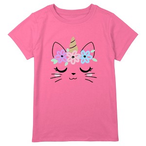 Girl's Lost Gods Kitty Unicorn with Flower Crown T-Shirt - 1 of 3
