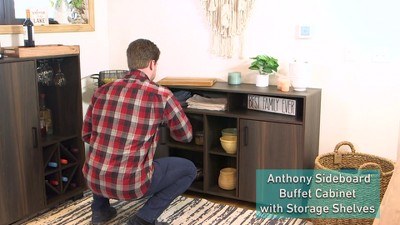 Anthony Coffee Brown Pine MDF Sideboard Buffet Cabinet with Shelves