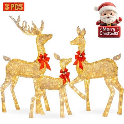 Lighted Christmas Deer Family Set, Large Outdoor Yard Reindeer Holiday Decoration,Lighted Deer Set for Indoor Decor, 5ft 3-Piece