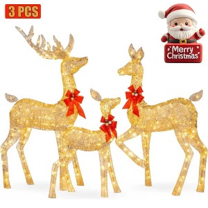 Lighted Christmas Deer Family Set, Large Outdoor Yard Reindeer Holiday Decoration,Lighted Deer Set for Indoor Decor, 5ft 3-Piece - 1 of 4