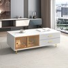 TIRAMISUBEST Modern Coffee Table with 2 Glass Door Storage and 4 Drawers, Center Table Cocktail Table with Gold Metal Legs and Multi-Color Lighting - 2 of 4