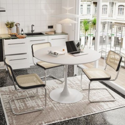 CENGHU 47.24" Modern Round Dining Table, 4 Patchwork Tabletops with White Solid Wood Grain Table Top for Dining Room, Kitchen, Office, Living Room