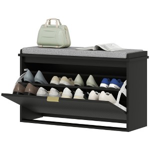 Shoe Storage Bench with Padded Seat Cushion and Flip-Drawer, Entryway Bench, Shoe Cabinet, 31.5x10.2x18.7 Inches - 1 of 4