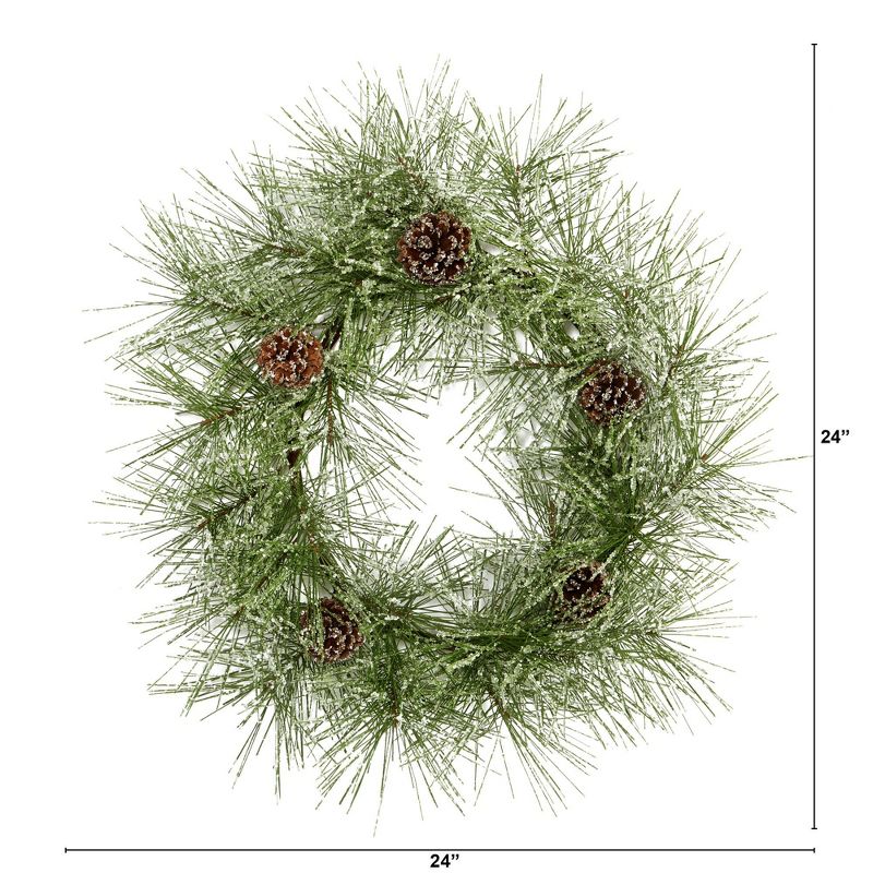 Nearly Natural 24” Iced Pine Artificial Wreath with Pine Cones, 2 of 4