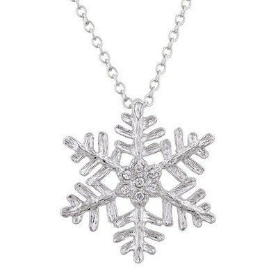 ShineHigh Snowflake Pendant Necklace with Clear Cubic Zirconia Accents and Rhodium Finish – 16"+2" Adjustable Chain
