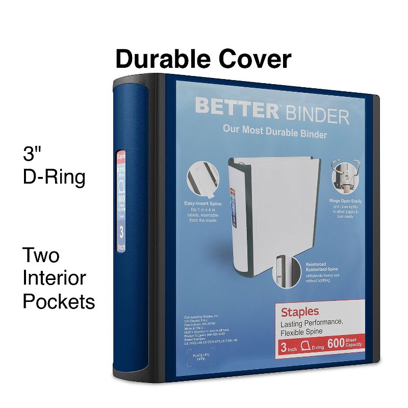 Staples Better 3-Inch D 3-Ring View Binder Blue (15127-CC) 702875, 2 of 9