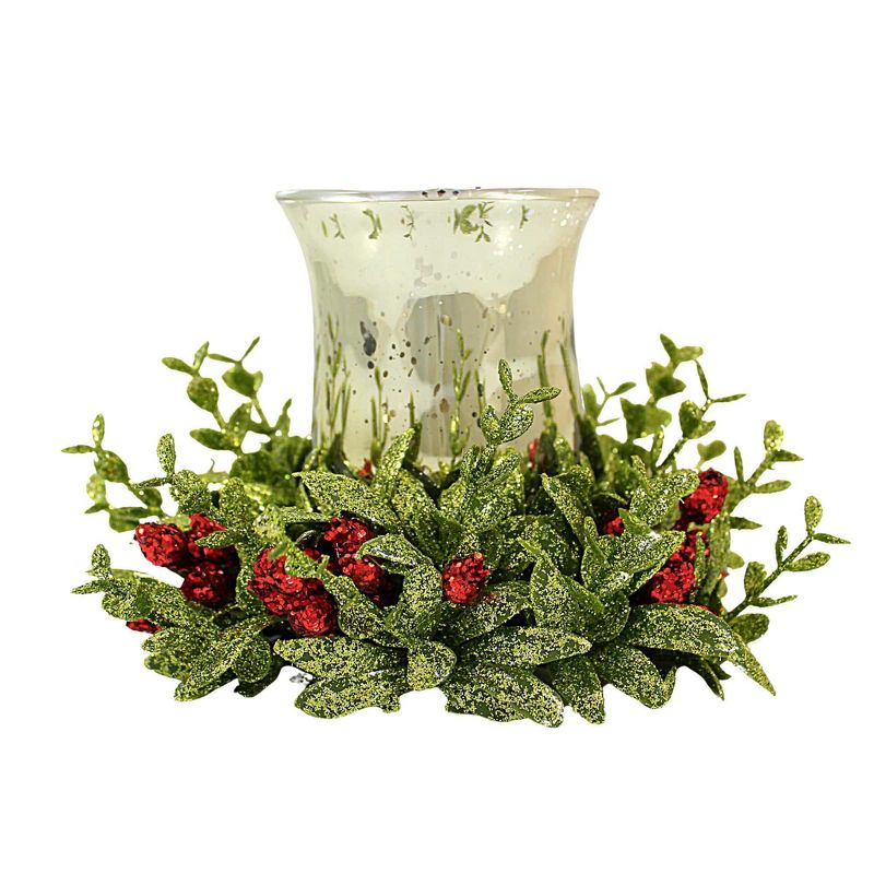 Ganz 4.0 Inch Silver Candle Holder With Mistletoe Mistletoe Glitter Tealight Candle Holders, 1 of 4