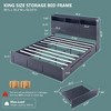 SinCiDo Modern King Size Bed Frame w/ 50" Tall Storage Headboard, Charging Station & LED Light, Curved Profile Design, Noiseless, No Box Spring Needed - 3 of 4