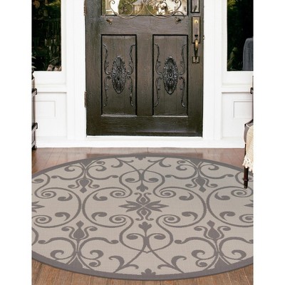 Abstract Gray Gradient 6' Round Synthetic Outdoor Rug