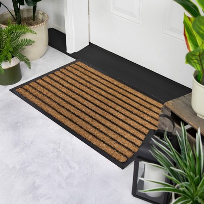 Black and Brown Striped Coir Outdoor Doormat 30" x 18"