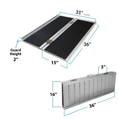 AllCure 3' Extra Wide Aluminum Foldable Wheelchair Ramp