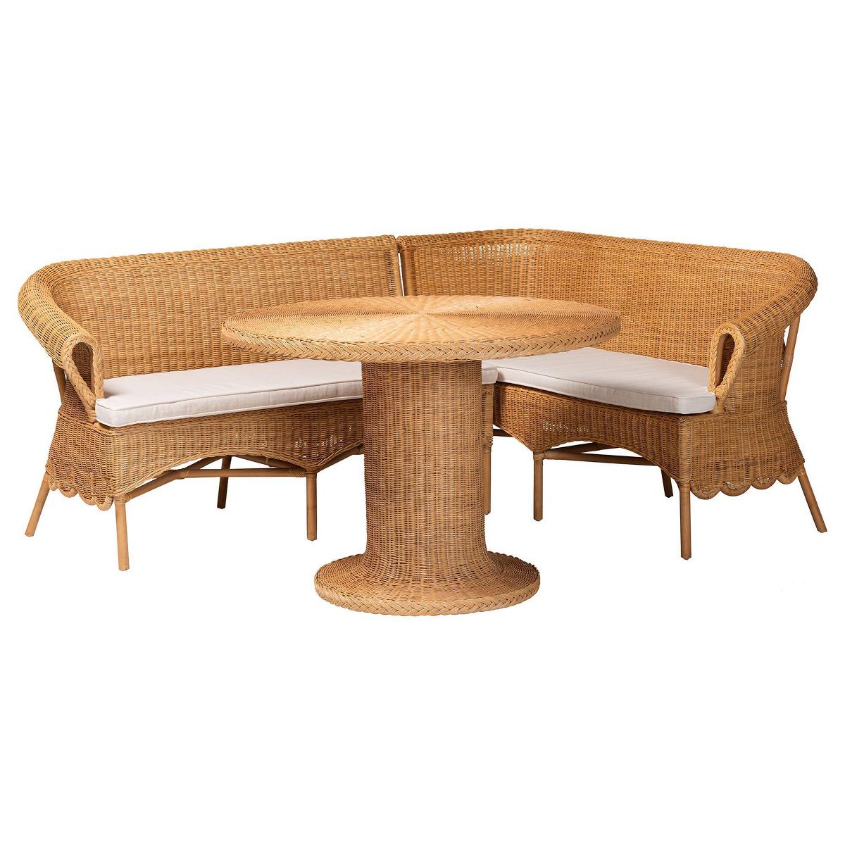 bali & pari Rashtin Bohemian Rattan 3  Piece Dining Nook Set Light Honey