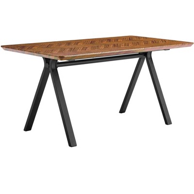 Dolonm Dark Brown Herringbone Dining Table with Metal Legs, 63" Modern Industrial Style for Kitchen & Office