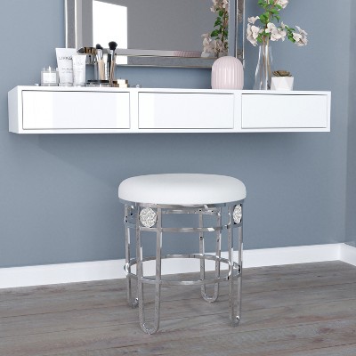 Dessa 18" White Faux Leather and Chrome Vanity Stool