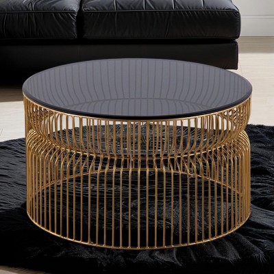 CT901 Modern Contemporary Metal Nested base and Tinted tempered glass top material 30inCoffee Table, Round Table for Living room, Gold