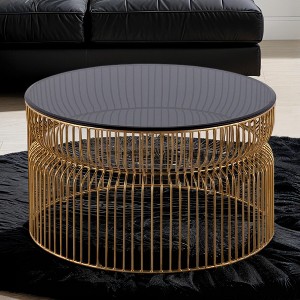 CT901 Modern Contemporary Metal Nested base and Tinted tempered glass top material 30inCoffee Table, Round Table for Living room, Gold - 1 of 1