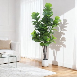 Artificial Fiddle Leaf Fig Tree Potted- Faux Ficus Lyrata Trees Fake Fig Silk Tree in Pot, Indoor Outdoor Tall Artificial Plants Potted - 1 of 4