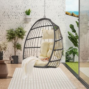 Okak Outdoor Rattan Egg Swing Chair with Cushion,Patio Wicker Hanging Chair,Woven Hammock Swing Chair for Patio,360LBS Capacity - 1 of 4