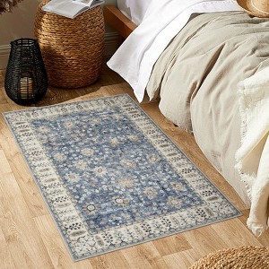 Short pile washable rug with boho vintage style – fits living rooms, bedrooms, dining rooms, kitchens, door areas. - 1 of 4