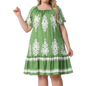 Agnes Orinda Women's Plus Size Square Neck Short Sleeve Flowy A Line Midi Summer Boho Dresses - 1 of 4