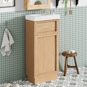 ORRD 15.75" Rustic Bathroom Vanity with Reversible Resin Sink and Push-to-Open Door - 1 of 4