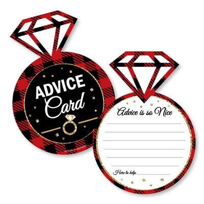 Big Dot of Happiness Flannel Fling Before The Ring - Ring Wish Card Buffalo Plaid Bachelorette Party Activities - Shaped Advice Cards Game - Set of 20