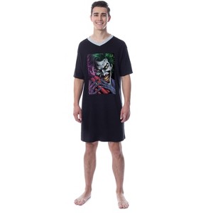 DC Comics Mens' The Joker Character  Nightgown Sleep Pajama Shirt Black - 1 of 4