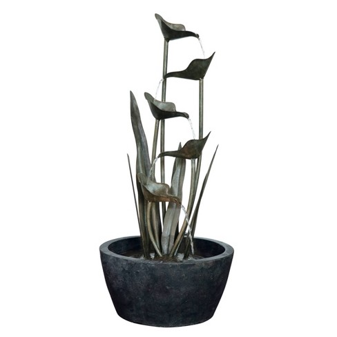 35.5" Metal Plant Water Fountain with 5 Leaves Gray - Hi-Line Gift - image 1 of 4