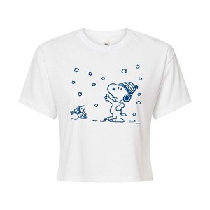 Women's - Peanuts - Snow Snoopy And Woodstock Cropped Graphic T-Shirt - 1 of 4