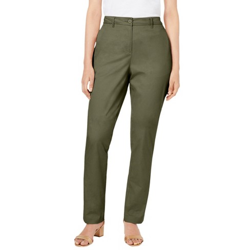 Jessica London Women's Plus Size Straight Leg Chino Pant, 28 W - Dark Olive  Green