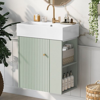 NicBex 21.6" Bathroom Vanity with Sink, Floating Vanity, Bathroom Cabinet Storage with 2 Spacious Drawers and 2 Open Shelf for Bathroom
