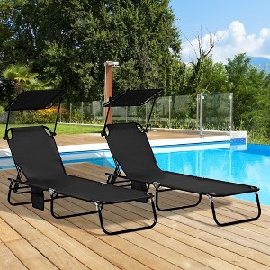 NicBex Folding Chaise Lounge Chair with Canopy Shade Set of 2, Reclining Back, Steel Frame, Side Pocket for Beach, Yard, Patio - 1 of 4