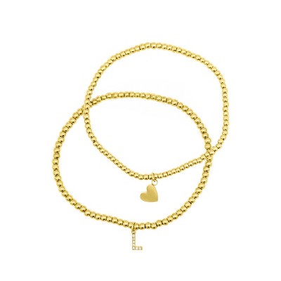 Adornia 14k Gold Plated Stretch Bracelet Set With Mini Crystal Initial