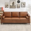 Homhougo 83" Mid-Century Brown Leather Sofa, 3-Seater PU Couch with Armrests & Cushions for Living Room or Office - 4 of 4