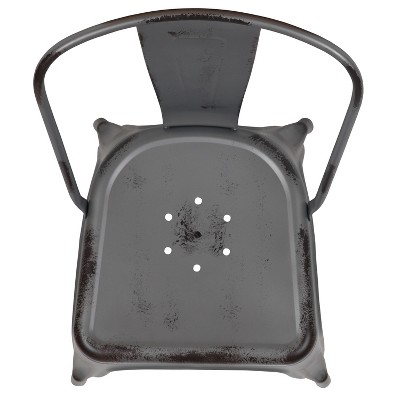 Distressed Silver Gray Metal Indoor-Outdoor Stackable Armless Chair