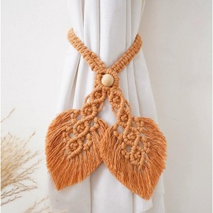Natural wood bead cotton leaf curtain tieback- Tree City - 1 of 4
