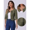 INSPIRE CHIC Women's Collarless Pockets 3/4 Sleeve Denim Jackets - 2 of 4