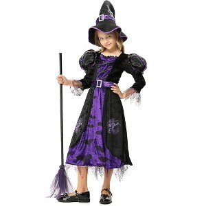 Halloween Witch Costume Party Fancy Dress Up Deluxe Set with Hat Skirt for Girls - 1 of 4