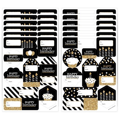 Happy Birthday Heart Stickers - Happy Birthday Labels - Black and Gold HBD  Stickers - Gift Favour Stickers - Business Product Stickers