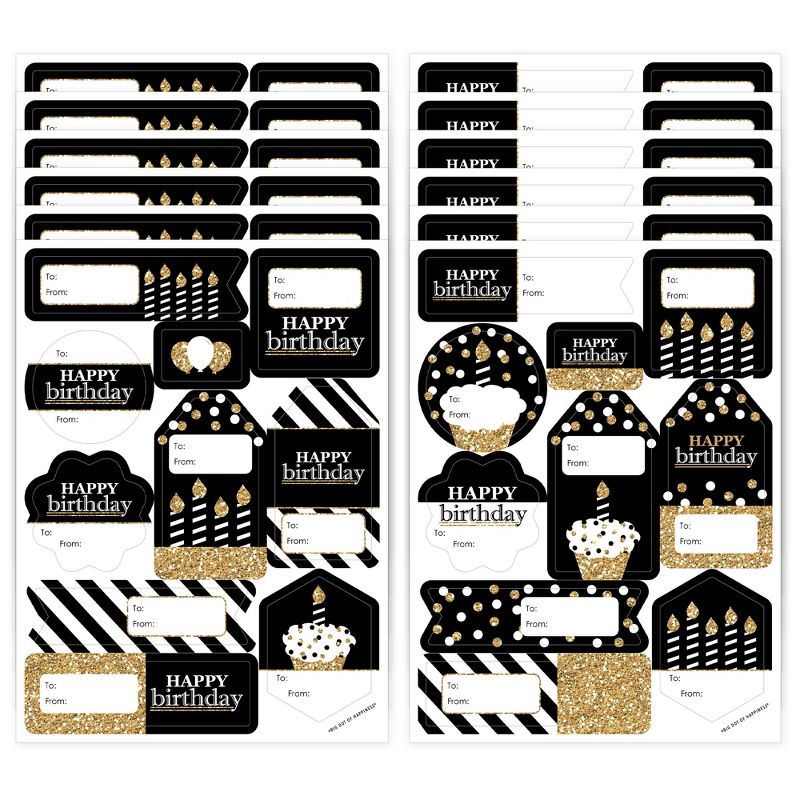 Big Dot of Happiness Adult Happy Birthday - Gold - Assorted Birthday Party Gift Tag Labels - To and From Stickers - 12 Sheets - 120 Stickers, 1 of 9