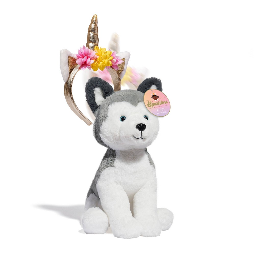 FAO Schwarz 12" Sparklers Husky with Removable Fantasy Headband Toy Plush