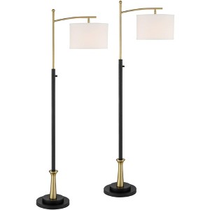 Possini Euro Design Burbank Modern 64" Tall Standing Floor Lamps Set of 2 Lights Task Downbridge Black Gold Metal Brass Finish Living Room Bedroom - 1 of 4