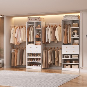 Besiost Freestanding Closet Storage System with Shoes Shelf and Hanging Rods, Walk-In Closet Organizer with Drawers - 1 of 4