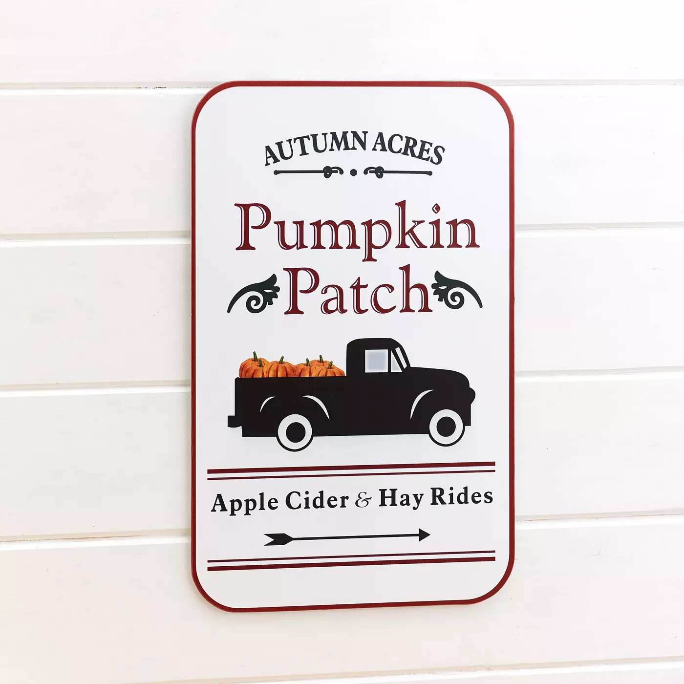 Lakeside Autumn Acres Metal Wall Hanging Harvest Pumpkin Patch Sign with Hay Ride Truck - image 1 of 3