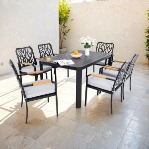 CAVINAS Patio Dining Set for 7 with Umbrella Hole Outside Furniture Aluminum Composite Outdoor Furniture with 6 Swivel Chairs - 1 of 4